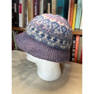 ARIS Womens Knit Bucket Hat Fair Isle Pattern Purple One Size Made in USA